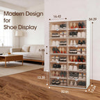 32 Pairs Shoes Storage Cabinet of 3-Step Fast Installation,Plastic Shoe Rack with Clear Magnetic Door for Display, Shoe Organizer for Sneaker, Sandals, Heels (2 Row, 8 Tier)