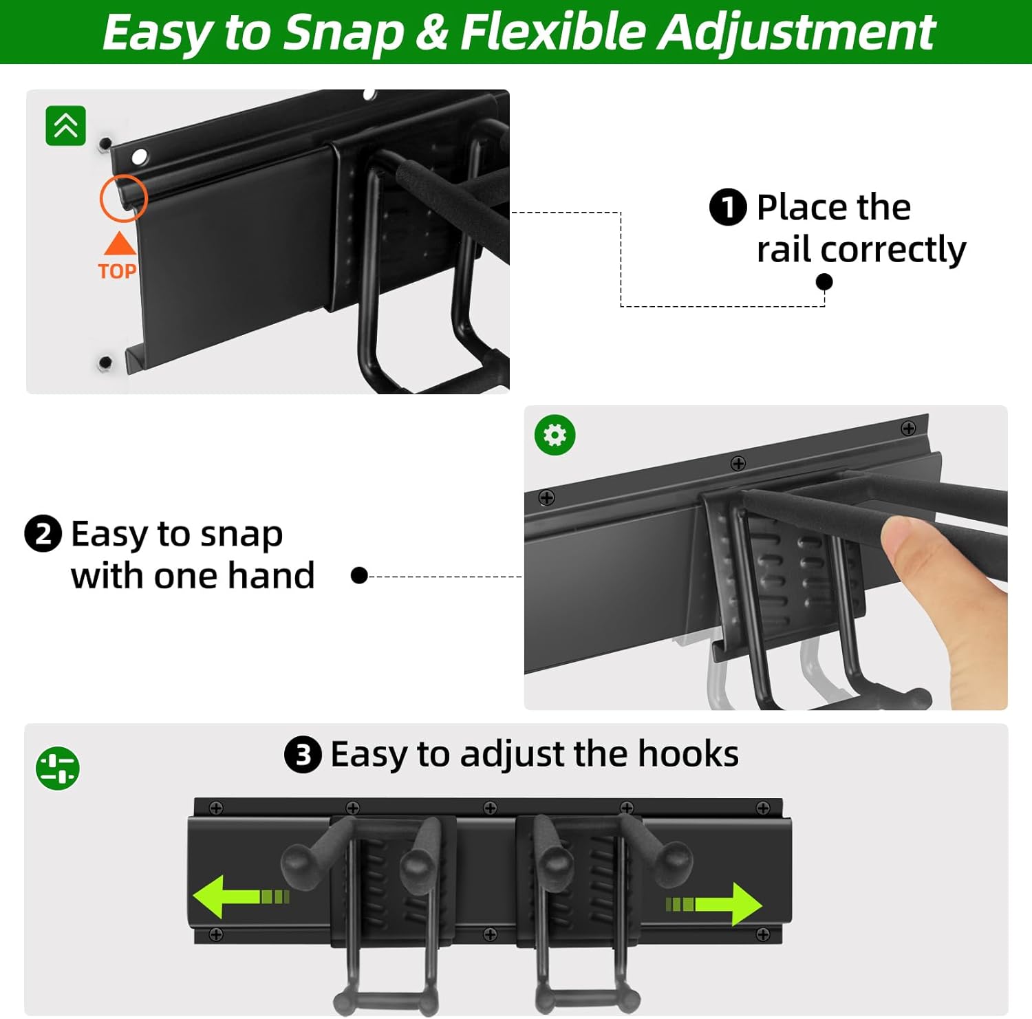 PIYILO Garage Wall Organizer, 96 in Garden Tool Organizer with 12 Adjustable Garage Hooks and 3 Storage Straps, Heavy Duty Tool Holder Wall Mount for Garden & Shed Tools