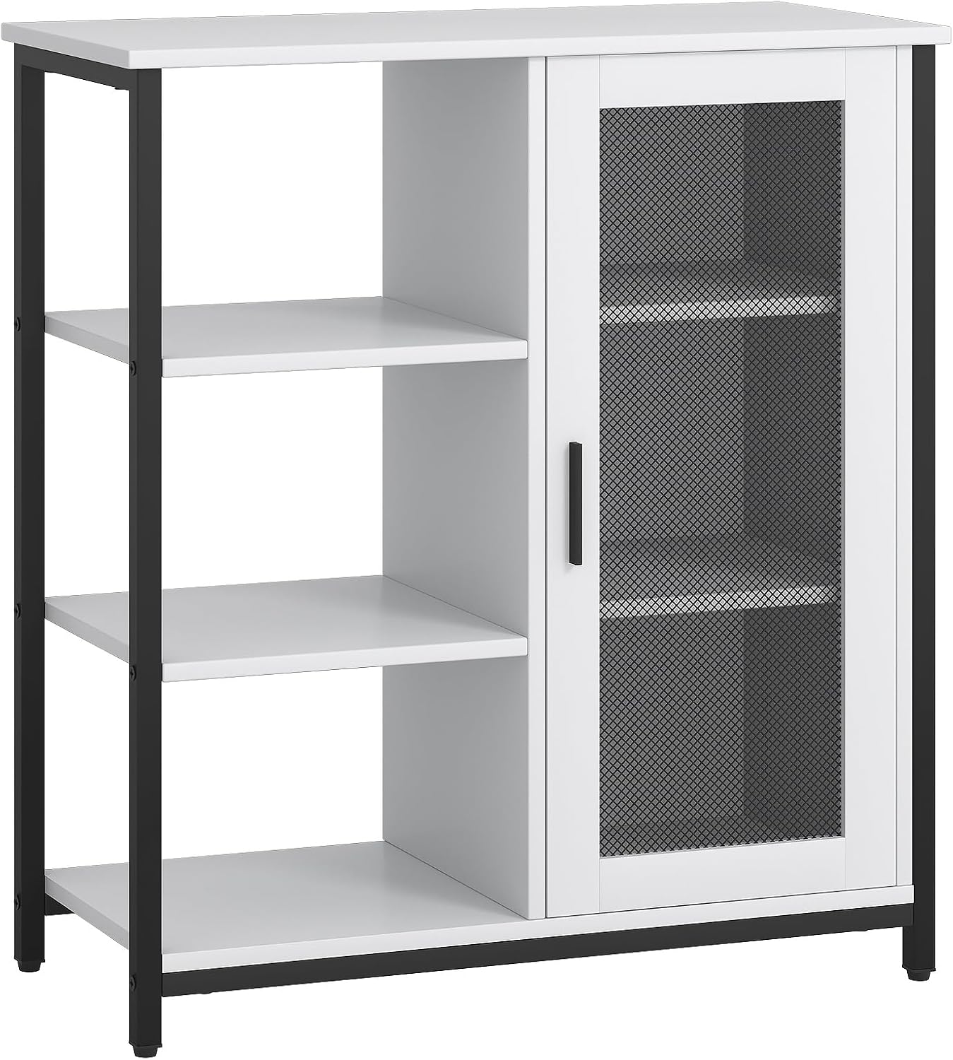 LVSOMT Coffee Bar Cabinet with Adjustable Shelves and Door, Rustic White | 27.5'' Small Coffee Station with Table, Mini Sideboard Buffet, Iron Wood Frame, 3-Tier, for Tea, Dishes, Snacks, Home Kitchen
