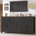 VVFLU 71" Large Sideboard Buffet Cabinet with Storage, Farmhouse Coffee Bar with 3 Drawers and 6 Barn Doors, Long Wider Storage Cabinet, for Kitchen, Dining Room, Living Room, Black Wood