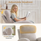 Swivel Rocker Recliner, Manual Swivel Recliner with Adjustable Headrest, Glider Rocking Reclining Nursery Chairs for Small Space, Living Room, Bedroom, Chenille Camel