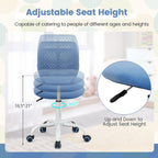 Giantex Modern Kids Desk Chair, Armless Study Chair with Adjustable Height, Ergonomic Office Chair with Wheels, Rolling Swivel Mesh Task Desk Chair for Girls Boys Teens, Blue