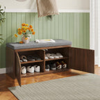 Entryway Shoe Storage Bench with 2" Cushion, 37.4" Small Bench with Shoe Rack, Cabinet Organizer for Hallway, Bedroom End of Bed (Walnut)