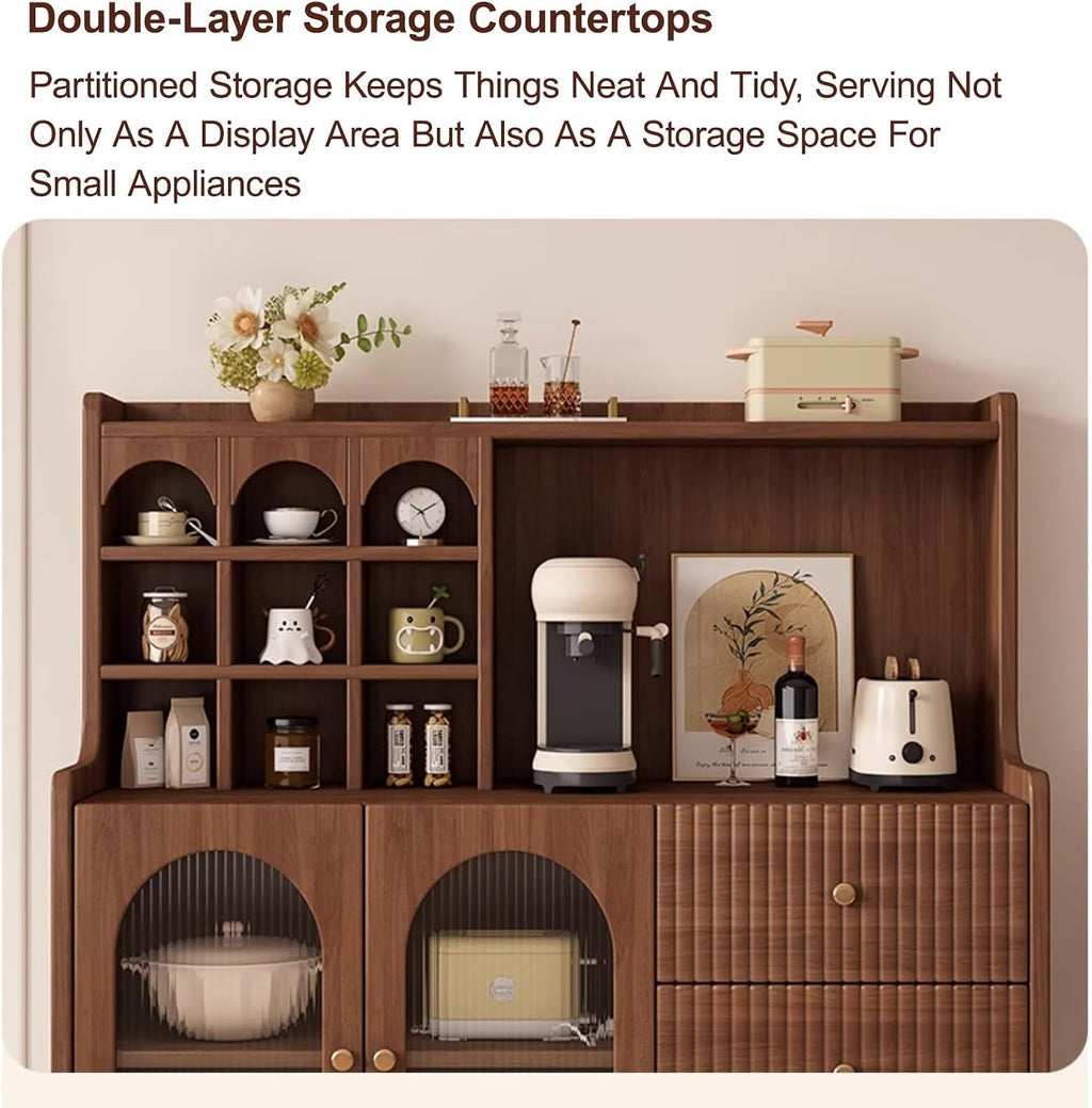 Pantry Storage Cabinet with Doors and Shelves, Food Pantry Cabinet, Farmhouse Coffee Bar Station with Doors and Shelves, for Dining Room, Living Room(Black,135x60cm/53.1x23.6in)