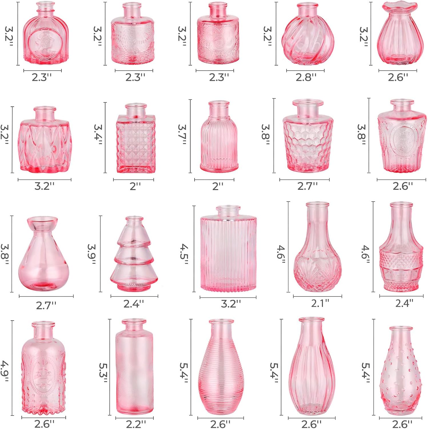 BEAHOT Bud Vase in Bulk - Flower Vases for Wedding Decorations, Glass Vase for Table Decorations, Small Vase for Home, Mother's Day, Centerpieces, Party, Office (32pack,Pink)