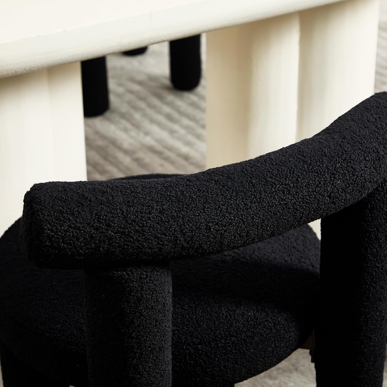 Black Sherpa Dining Chairs Set of 2, Armless Upholstered Boucle Kitchen Chairs with Backs Comfy Accent Side Chair for Living Room, Dining Room, Reception