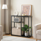 HOOBRO Narrow Console Table with Storage Basket, 29.5" Small Entryway Table with 3-Tier Storage Shelves, Behind Couch Sofa Table, Hallway Table for Living Room, Black and Beige BB60XG01