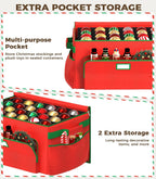 Ornament Storage Box, Large Christmas Ornament Storage Box, Stores 72 4'' Ornaments , Ornaments Storage Containers with 3 Trays, Durable and Portable, 600D Tear-Proof Material, Extra Pockets Red