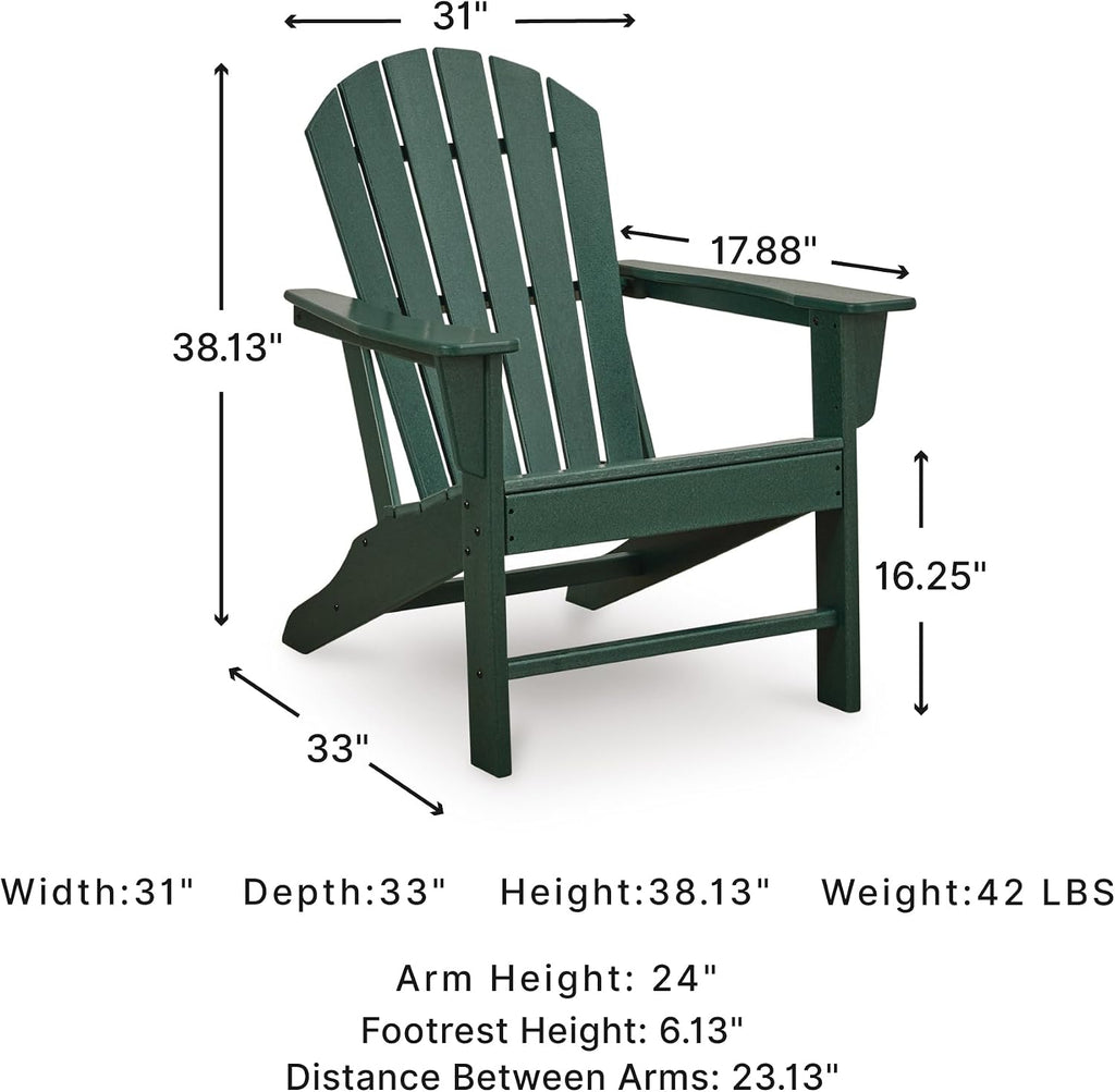 Signature Design by Ashley Karson City Green Adirondack Chair, Durable Weather Resistant HDPE, 36 Lbs Frame, Outdoor Patio Seating
