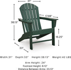 Signature Design by Ashley Karson City Green Adirondack Chair, Durable Weather Resistant HDPE, 36 Lbs Frame, Outdoor Patio Seating