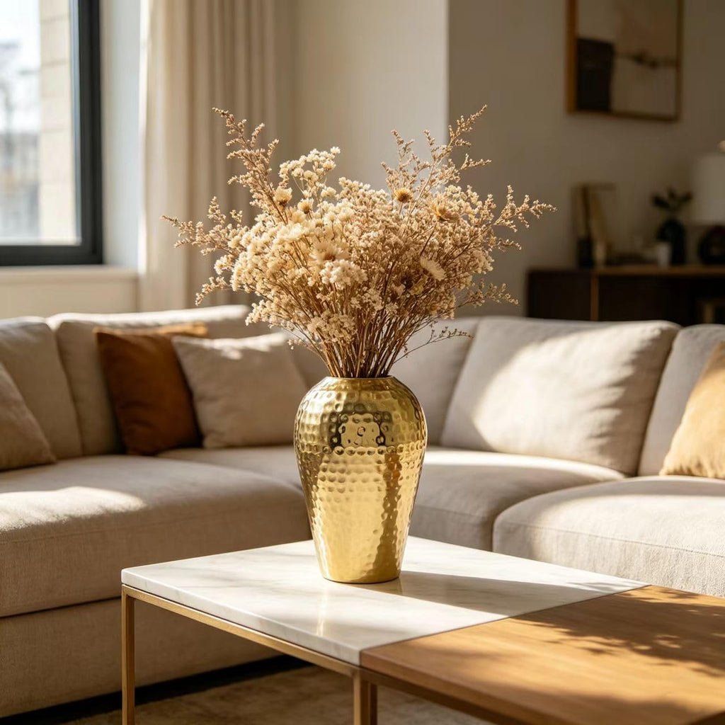 Hosley's 10" High Gold Finish Hammered Metal Vase – Elegant Gift for Floral Arrangements, Weddings, Special Events, Aromatherapy, Spa, Reiki, Meditation