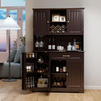 Gizoon Kitchen Hutch Cabinet Kitchen Hutch Storage Cabinet Tall Pantry Coffee Bar with Storage for Dining Room and Craft Room, Painted Dark Brown