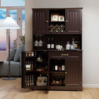 Gizoon Kitchen Hutch Cabinet Kitchen Hutch Storage Cabinet Tall Pantry Coffee Bar with Storage for Dining Room and Craft Room, Painted Dark Brown