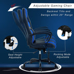 Silla Gamer Ergonomic Massage Gaming Chair - Blue Leather Desk Chair for Adults and Kids