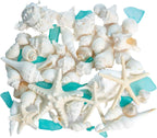 Nautical Crush Trading Sea Shells - White Real Mixed Beach Seashells (1lb) with Starfish & Sea Glass - Shells for Crafts - Ocean Decor - Beach Party Decorations - Seashell Decor - Large Shells Crafts