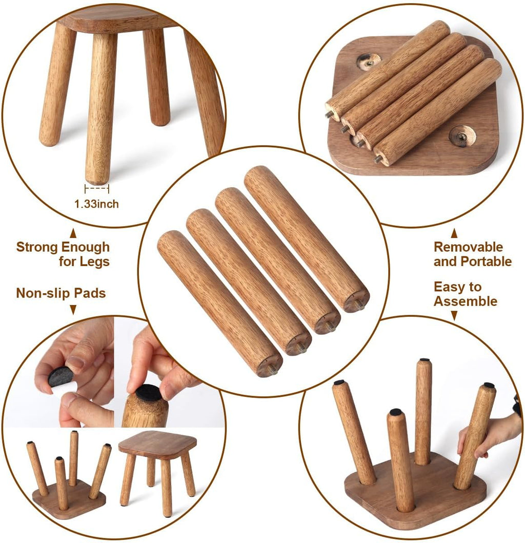 Clucycia Wooden Step Stool 9inch Small Solid Wood Plant Stand Non-Slip Footstool Chair for Adults and Kids Portable and Sturdy Decor for Bed,Bathroom,Kitchen,Living Room Walnut Wood Color