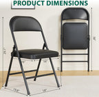 Folding Chairs 2 Pack,350 lbs Heavy Duty Metal Frame Folding Chairs with PU Leather Padded Seat,Ergonomic Portable Foldable Chair with Non-Slip Rubber Feet for Indoor Outdoor Wedding Patio Party,Black