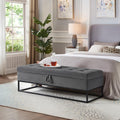 58.6" Bed Bench Metal Base with Storage Black Velvet (Foam + Grey + Velvet)