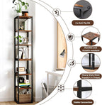 Narrow Bookshelf, 7 Tier Tall Bookshelves with Adjustable Shelves, DIY Stackable Bookshelf, Shelf Storage Organizer for Small Space, Living Room, Office, Study, Entryway, Industrial, Rustic Brown