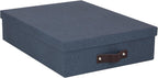 Bigso Oskar Canvas Fiberboard Document Letter Box - File Organizer Box for Important Paperwork - Document Storage with a Lid & Leather Handle - 3.3 in x 10.2 in x 13.8 in - Blue (Pack of 2)