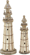 Deco 79 Wood Light House Decorative Sculpture Home Decor Statues, Set of 2 Accent Figurines 20", 14"H, Brown