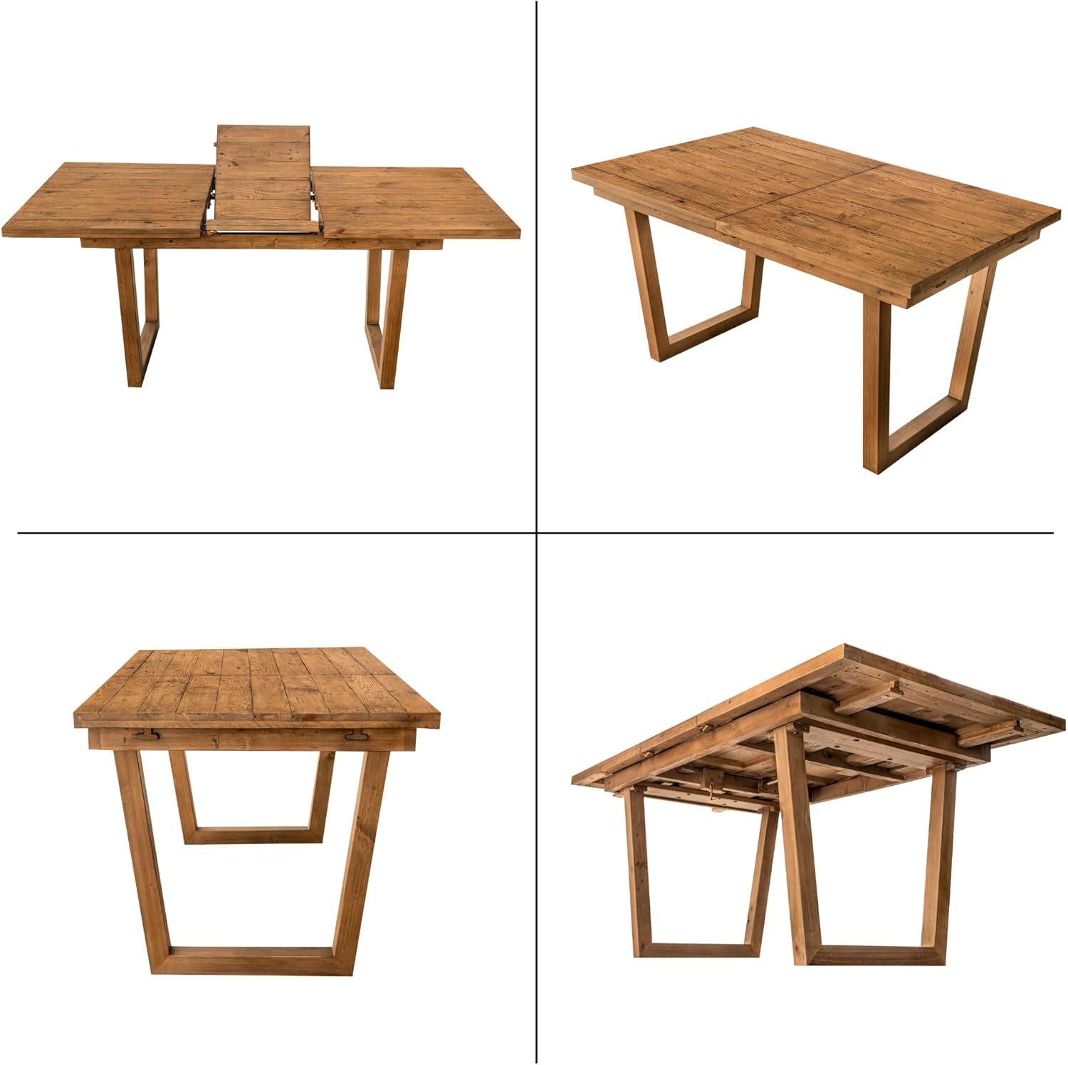 55-71'' Extendable Dining Table for 4 6 8, Reclaimed Pine Wood Kitchen Table with U-Shaped Leg, Rectangular Dining Room Table for Kitchen, Home Office, Living Room, Space Saving, Brown