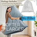 4ft Bean Bag Chair Cover with Bean Bag Inner Liner Cover (No Filler), 400L Extra Large Triangular Removable and Clean Beanbag Chair Cover Ultra Soft Lazy Sofa Premium Velvet Cover (Grey)