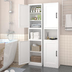 67" Tall Narrow Bathroom Storage Cabinet, Slim Metal Cabinet with Doors and Adjustable Shelves, Freestanding Pantry Organizer for Small Spaces, Bathroom, Kitchen, Laundry Room, Living Room, White