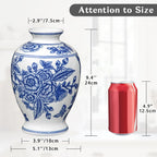 Blue and White Vase, Ceramic Vase for Home Decor 9.4" Chinoiserie Vases for Flowers Blue and White Porcelain Flower Vases for Living Room, Bathroom, Dinner Table Centerpieces