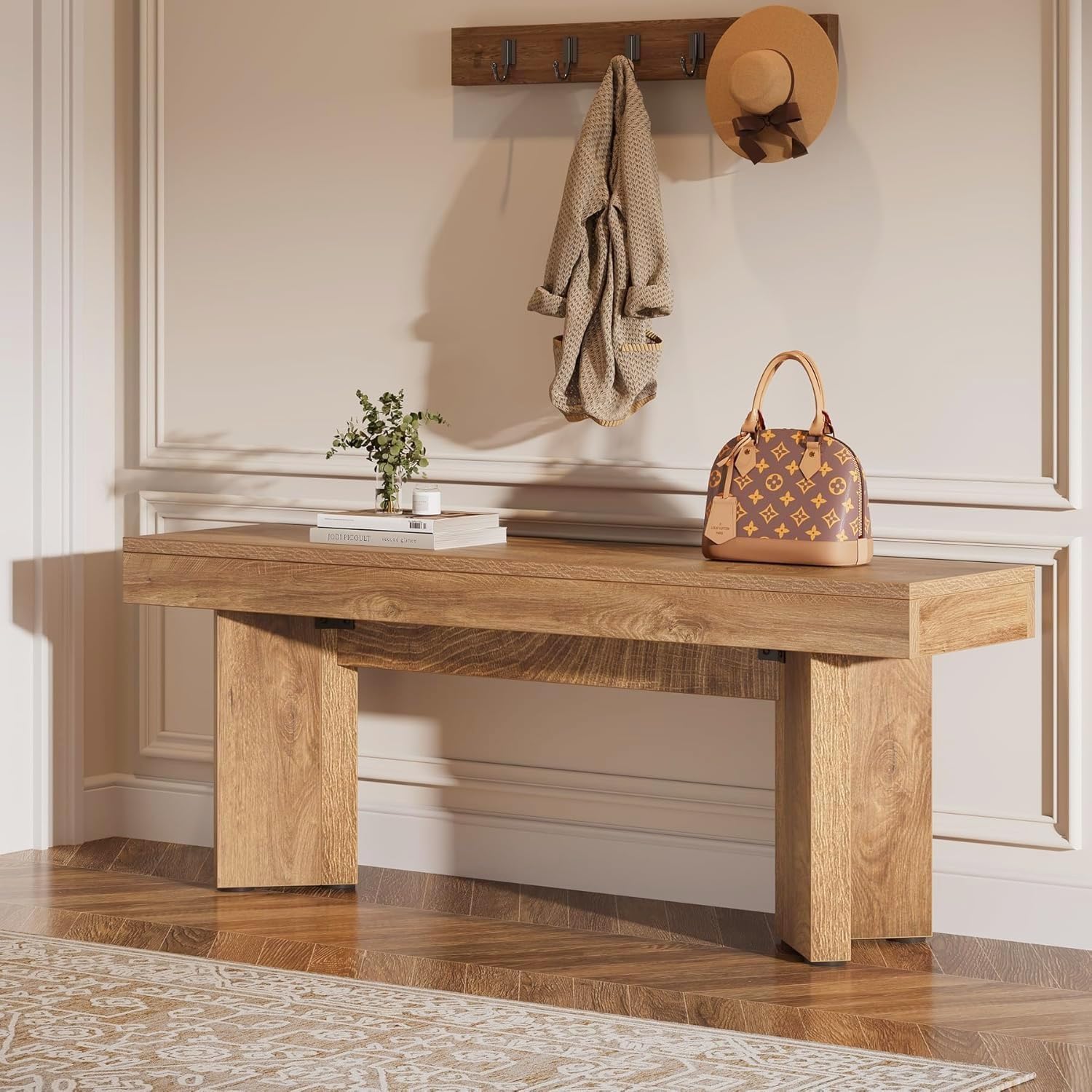 Tribesigns Farmhouse Wooden Dining Bench, 47" Indoor Entryway Bench with Sturdy Frame for Dining Room, Livingroom, Hallway, End of Bed (Rustic Brown)