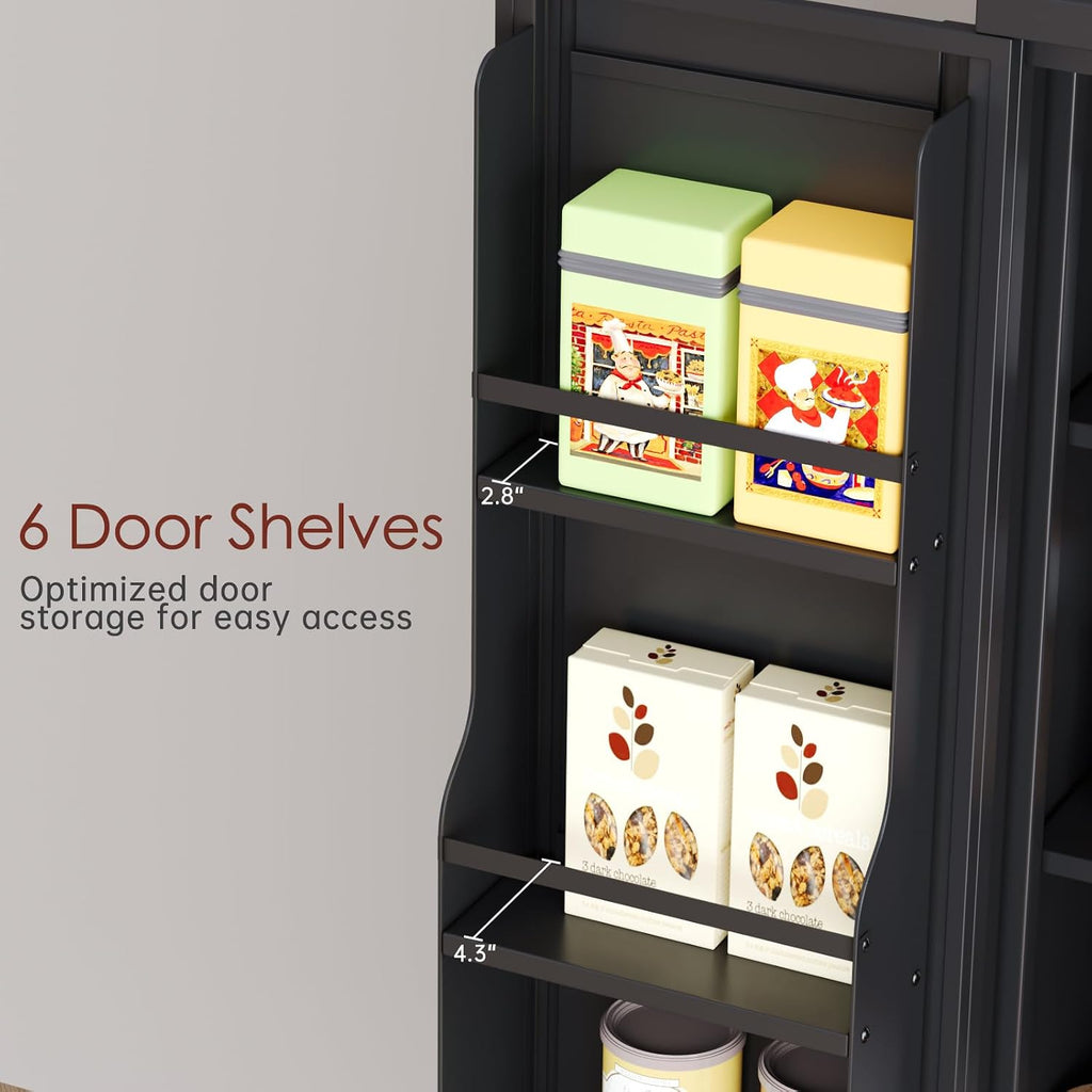 PAOFIN 75" H Metal Storage Cabinet, Pantry with 6 Door Shelves and 4 Adjustable Shelves, Leveling Foot for Kitchen, Living Room and Dinning Room, Black