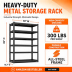 Bolt-Free 6 Tier Metal Bookshelf, 2 in 1 Adjustable Tall Bookcase, 1800LBS Heavy Duty Deep Book Shelf, Industrial Black Wide Bookshelf, Modern Book Shelves for Bedroom, Living Room, 40"W x16"D x 82"H