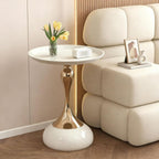 Elegant Modern Side Table Unique Hourglass Design Ideal for Living Rooms, Cafes, Dining Rooms, Bedrooms, and Outdoors Corner Round End Table (1 Set, White)