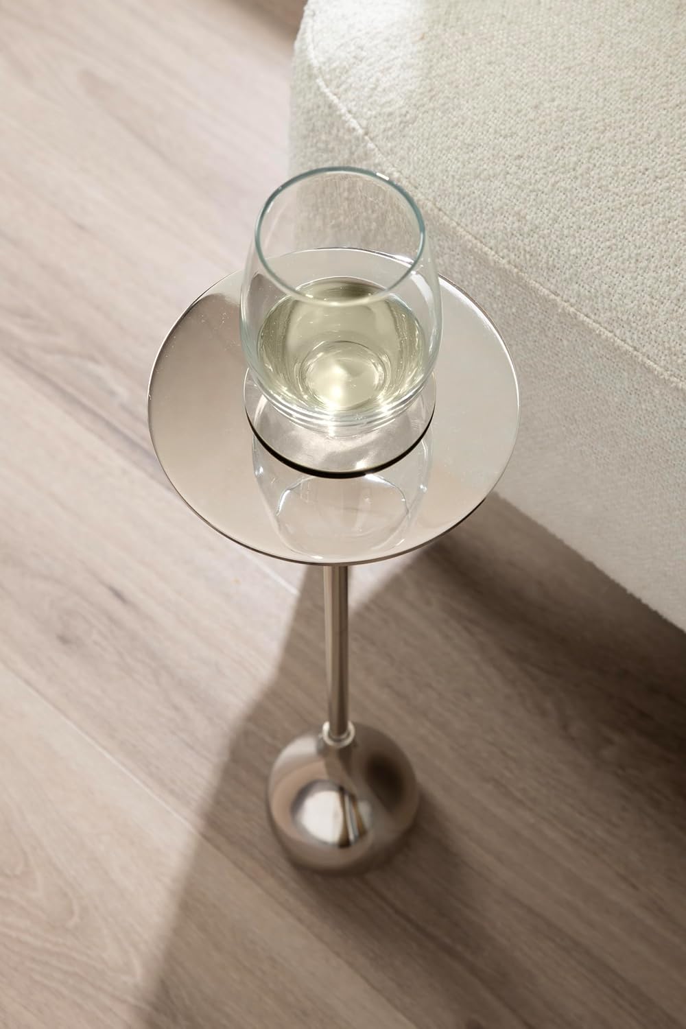 Kate and Laurel Hersi Decorative Modern Pedestal Drink Table, 7 x 7 x 20, Silver, Cast Aluminum Mini Table with Teardrop Base for Use as Small Plant Stand or Living Room Martini Table