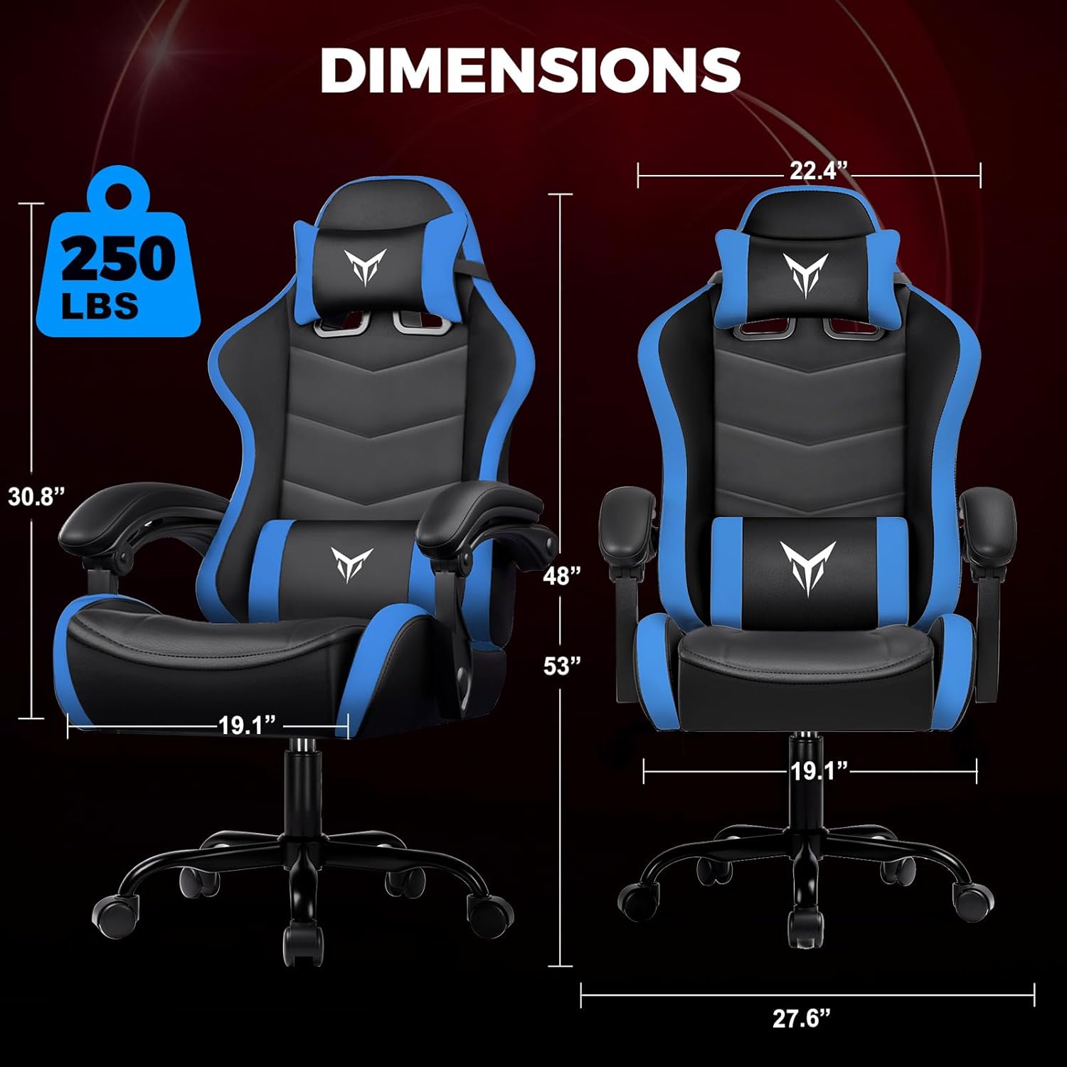 GTPLAYER Gaming Chair, Video Game Chairs Racing Style PC Game Chairs 350lbs for Adults - Padded High Back Ergonomic Reclining Silla Gamer, Linkage Armrest, Blue