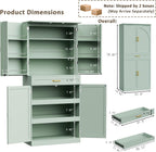 HQZX 71’’ Tall Kitchen Pantry Cabinet, Pantry Storage Cabinet with 6 Doors Shelves, Large Drawer & 2 Pull Out Shelves, Freestanding Cupboard for Kitchen, Dining Room, Green