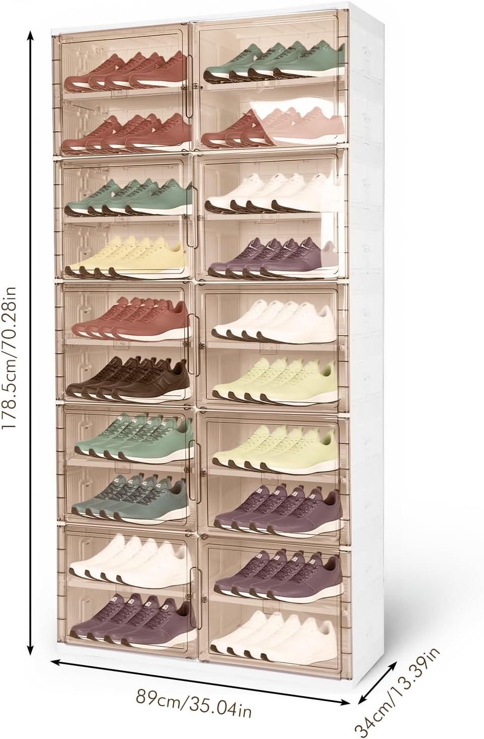 10 Tiers 40 Pairs Large Plastic Folding Shoe Cabinet with Doors Foldable Shoe Rack Organizer Cabinet for Closet Entryway Living Room
