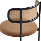 Rattan Dining Chairs Set of 2, Mid Century Modern Dining Chairs with Cane Back and Boucle Upholstered Seat, Farmhouse Kitchen Chairs for Dining Room and Living Room, Brown