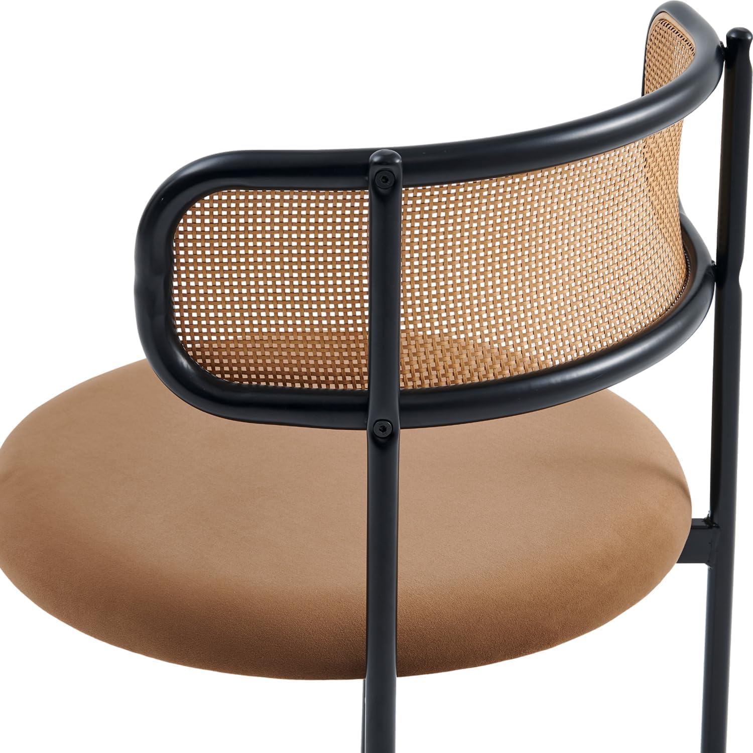 Rattan Dining Chairs Set of 2, Mid Century Modern Dining Chairs with Cane Back and Boucle Upholstered Seat, Farmhouse Kitchen Chairs for Dining Room and Living Room, Brown