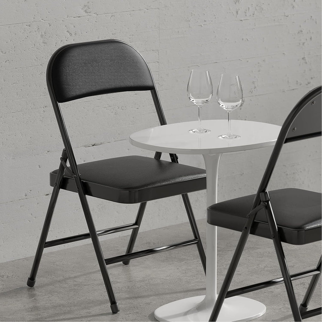 Nazhura 4 Pack Folding Chairs with Padded Vinyl Cushion Chairs with Comfortable Cushion and Durable Steel Frame for Home and Office, for Indoor and Outdoor Events (Black, Vinyl)