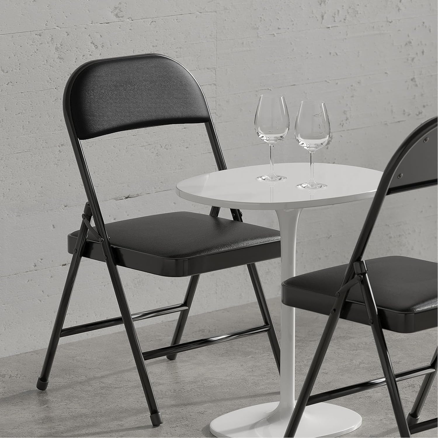 Nazhura 4 Pack Folding Chairs with Padded Vinyl Cushion Chairs with Comfortable Cushion and Durable Steel Frame for Home and Office, for Indoor and Outdoor Events (Black, Vinyl)