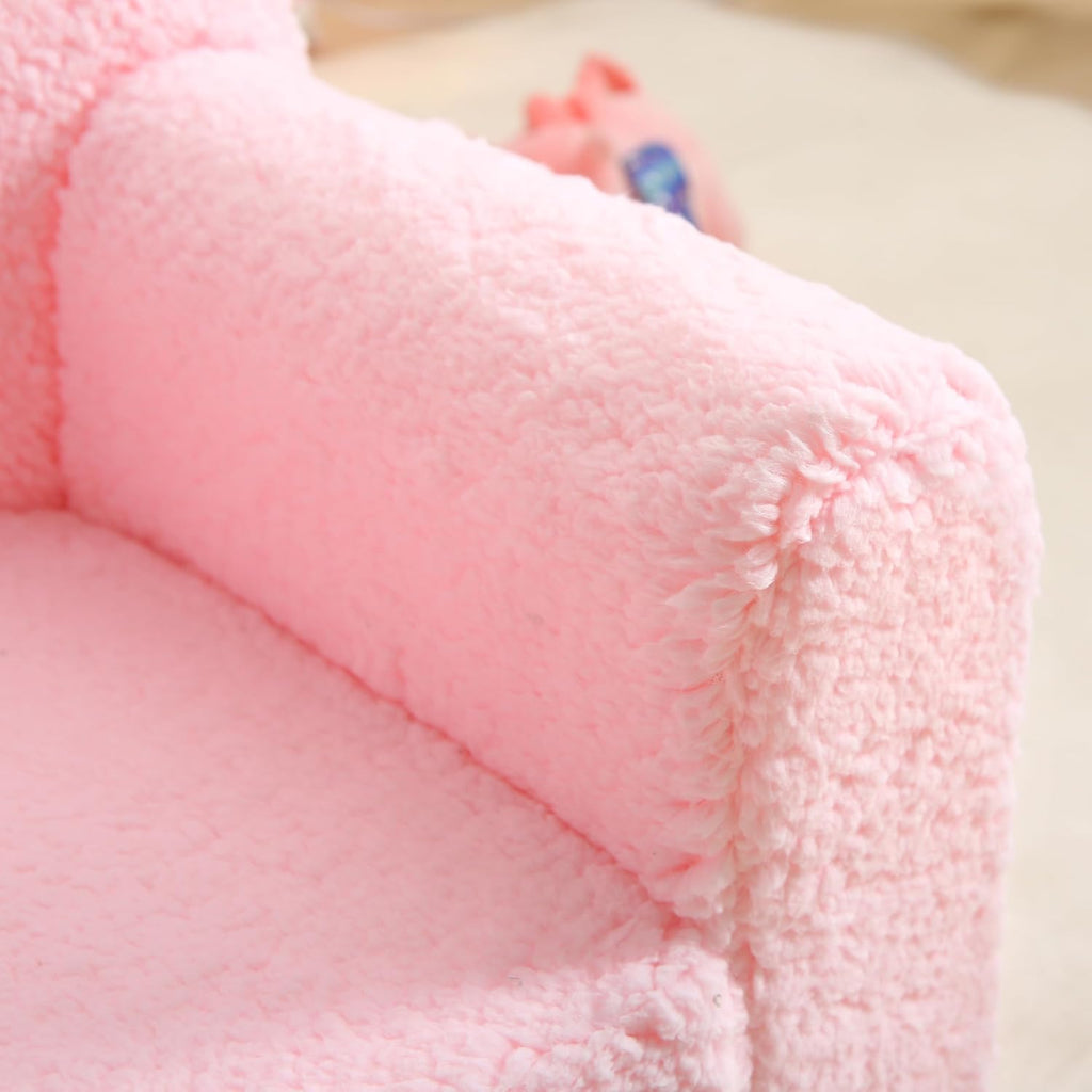 Kids Chair Comfy Toddler, Soft Baby Chair for Boys & Girls, Portable Toddler Reading Armchair with Removable Washable Sherpa Cover, Pink