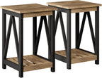 ChooChoo Farmhouse End Table, Rustic Vintage End Side Table with Storage Shelf for Small Spaces, Nightstand Sofa Table for Living Room, Bedroom,Rustic Oak & Black 2 Pack