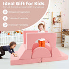 Costzon Convertible Toddler Couch, 8PCS Kids Modular Play Sofa w/Detachable Cover for Playroom, Creative Couch for Playing, Creating & Sleeping, Imaginative Furniture for Girls & Boys (Pink)