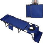 Outdoor Chaise Lounge Chair with Face Hole and Arm Hole, Tanning Chair with 5 Position Adjustable Back, Foldable Lounge Chair with Detachable Pocket and Pillow for Beach, Pool, Blue
