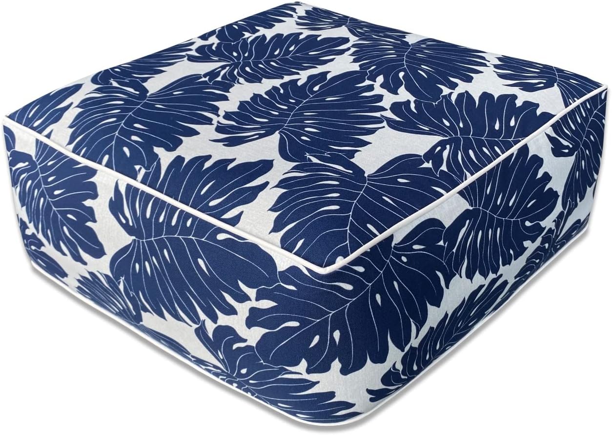 Outdoor Inflatable Footstool Ottomans Navy Leaves Square 23x9 Inch Patio Foot Stools and Ottomans Portable Footstool