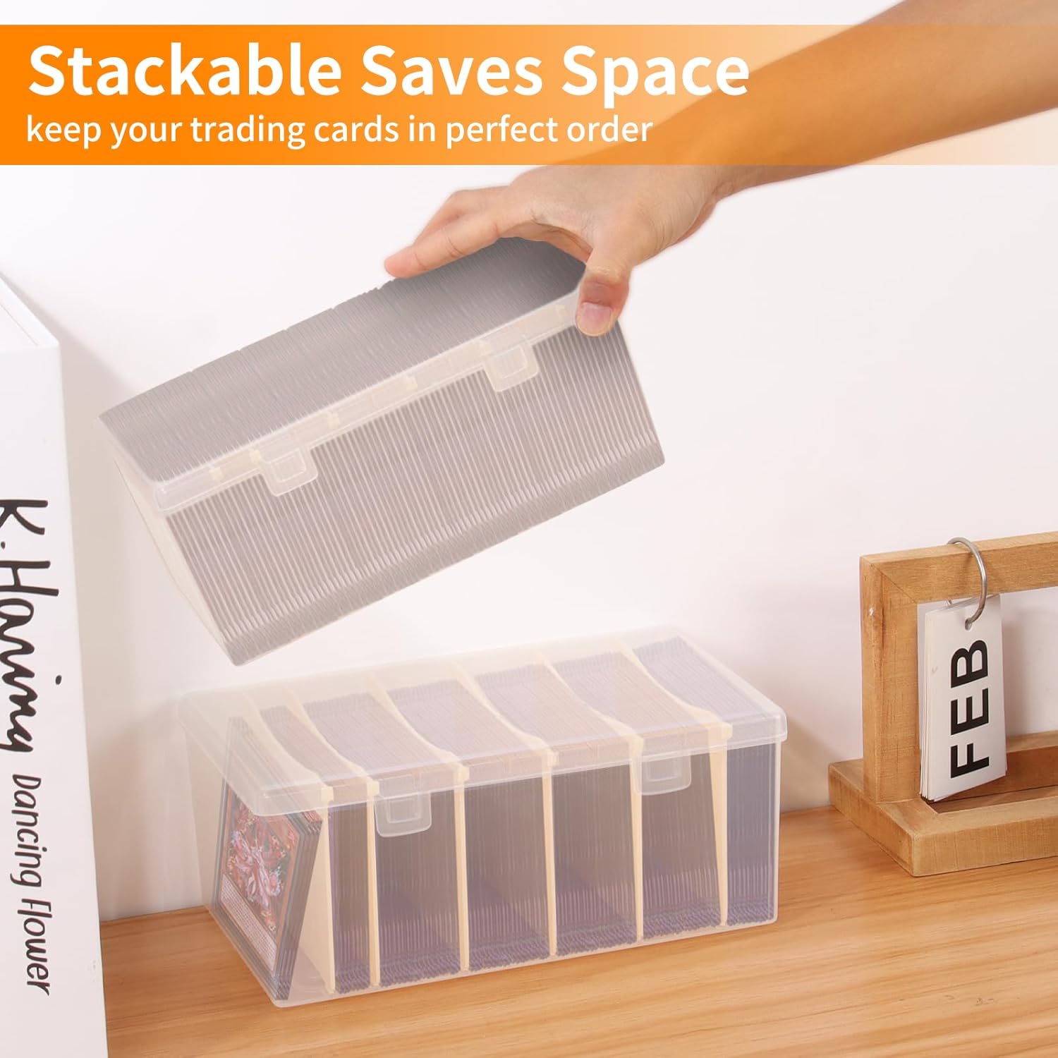Trading Card Storage Box with 6 Dividers,Toploads Storage Box Plastic Baseball Card Storage Box for 500+ Sports Cards 100+ Top Loads for MTG Magic TCG Yugioh Playing Card Case Holder (2 Pack)