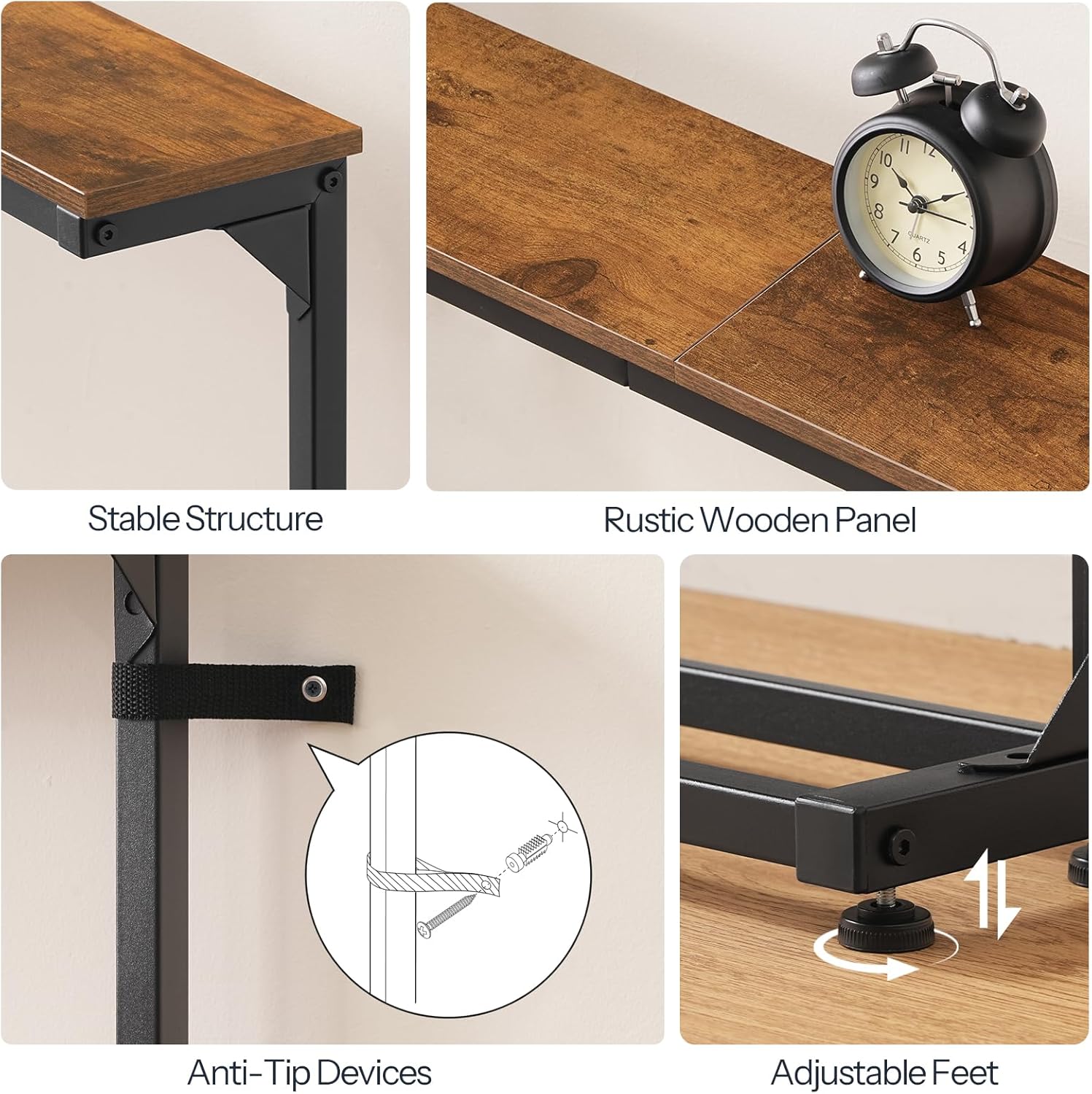 HOOBRO Narrow Console Table with Charging Station, Adjustable Height Sofa Table (25''-32.9''), Slim Behind Couch Table for Small Spaces, Entryway, Living Room, 39.4" Rustic Brown BF95UXG01