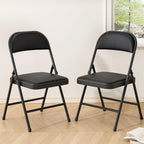 Folding Chairs 2 Pack,350 lbs Heavy Duty Metal Frame Folding Chairs with PU Leather Padded Seat,Ergonomic Portable Foldable Chair with Non-Slip Rubber Feet for Indoor Outdoor Wedding Patio Party,Black