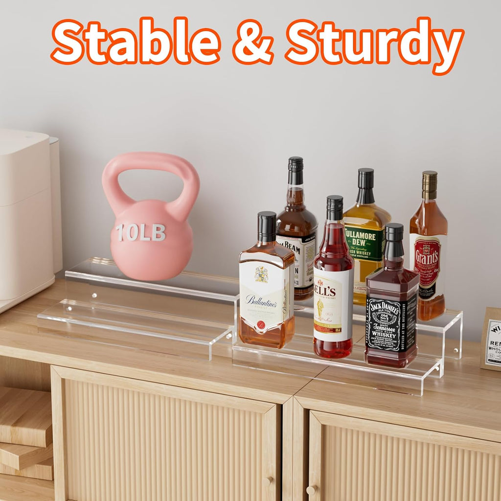 JUESHA 2 Tier Liquor Bottle Display Shelf, 15" Acrylic Bar Shelves Stand for Countertop, Step Alcohol Bottle Organizer for Wine Drinks Whiskey Bar Display (Patent: D1076520s)